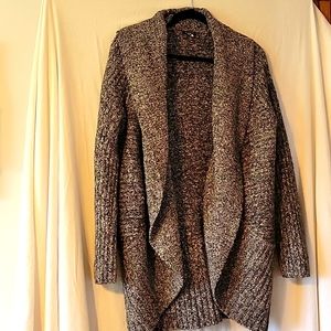 Talbots size Small Black and White knit Cotton/Alpaca blend Open Front sweater